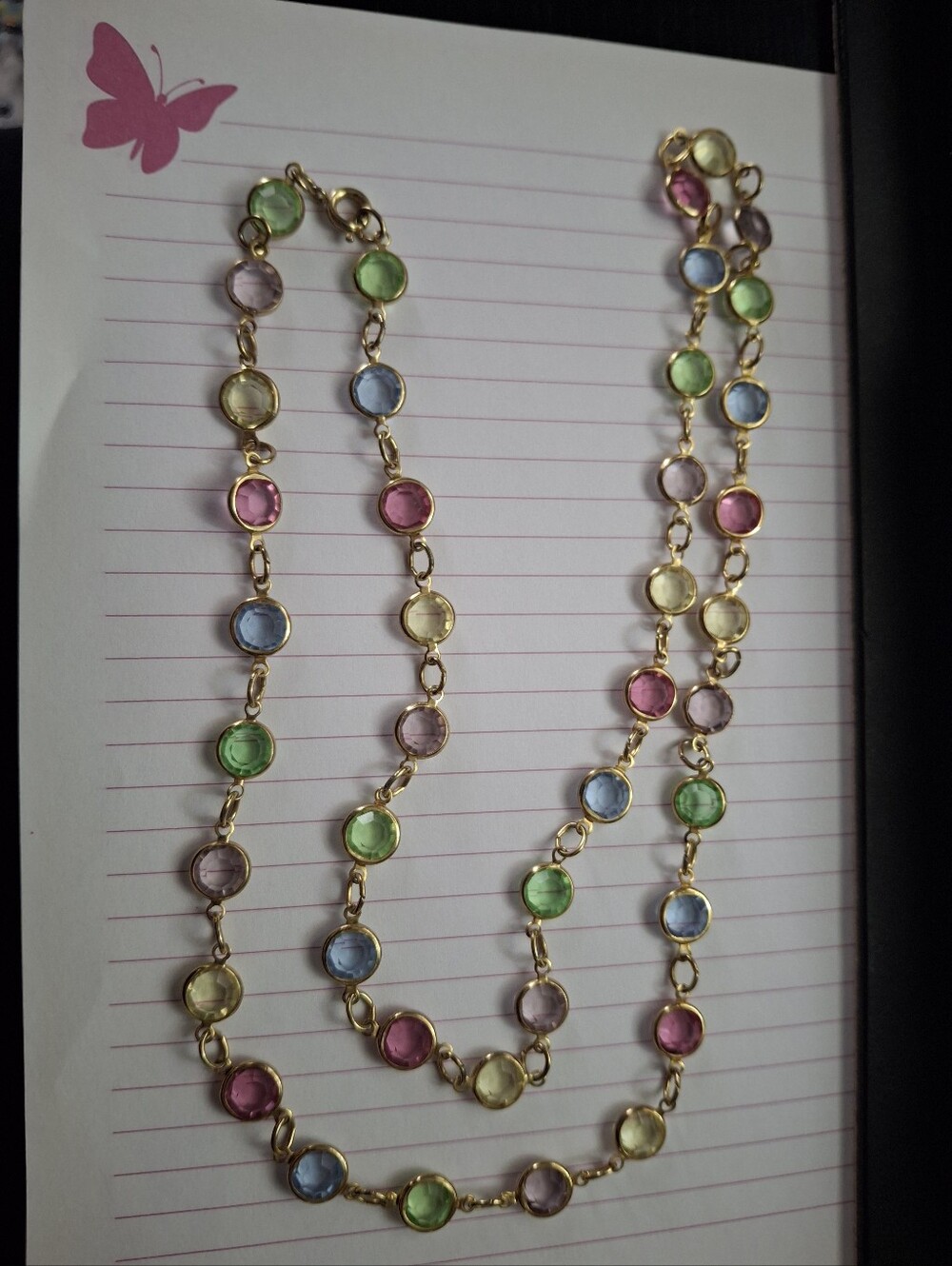 30" Gold-Tone Multicolor Glass Station Necklace - Pastel "Gems"